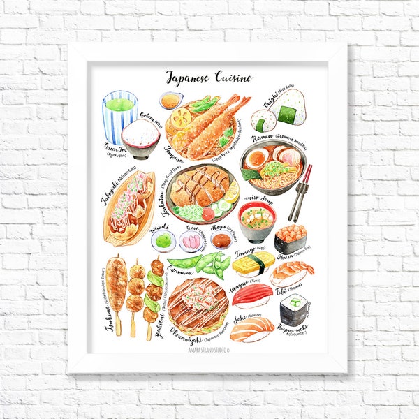 Japanese Cuisine/ Fine Art Print/ Food Poster/ Kitchen Wall Art/ Kitchen Decor/ Gift for Foodies
