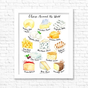 Cheese Around the World/ Fine Art Print/ Food Poster/ Kitchen Wall Art/ Kitchen Decor/ Gift for Foodies/ Gift for a foodie