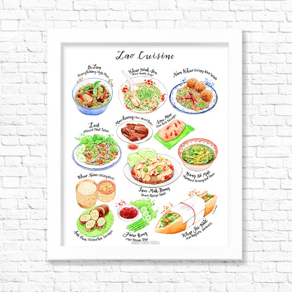 Lao Cuisine/ Fine Art Print/ Food Poster/ Kitchen Wall Art/ Kitchen Decor/ Gift for Foodies/ Gift for a foodie