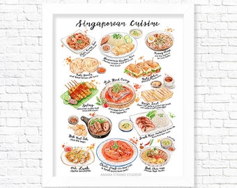 Singaporean Cuisine / Fine Art Print/ Food Poster/ Kitchen Wall Art/ Kitchen Decor/ Foodie gifts / Asian Food