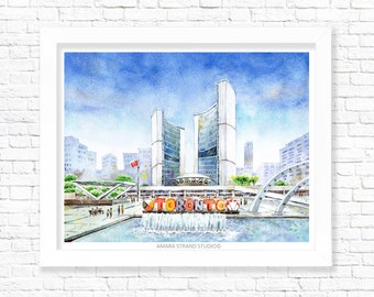 Toronto City Hall/ Fine Art Print/ Wall Art/ Toronto Art/ Home Decor/ Wall Decor/ Wall Hanging/ Cityscape Prints/ Urban Sketch Art