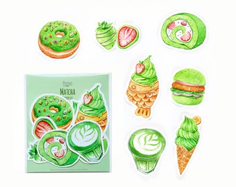 Matcha Sticker Set/ Sticker Pack/ Die Cut Stickers/ Weatherproof Stickers/ Scrapbook Stickers/ Planner stickers