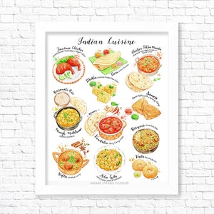 Indian Cuisine/ Fine Art Print/ Food Poster/ Kitchen Wall Art/ Kitchen Decor/ Food Print/ Gift for foodies