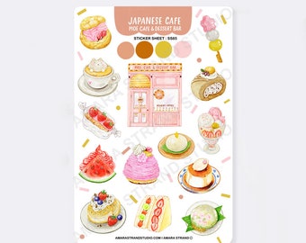 Japanese Cafe Sticker Sheet, Weatherproof Stickers, Scrapbook Stickers, Planner stickers, Journal