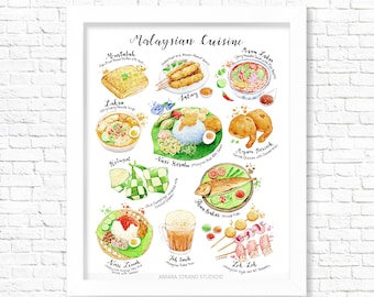 Malaysian Cusine/ Fine Art Print/ Food Poster/ Kitchen Wall Art/ Kitchen Decor/ Gift for Foodies/ Gift for a foodie