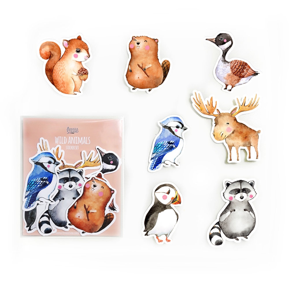 wild animals sticker set sticker pack die cut stickers etsy
