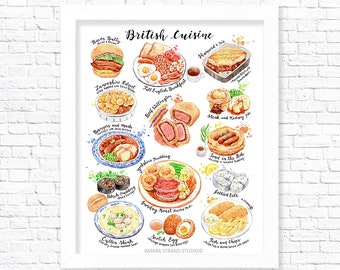 British Cuisine/ Kitchen Wall Art/ Art print/ Food Print/ Wall Decor/ Wall Hanging/ Home Decor/ Gift for Foodies