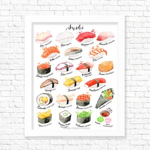 Sushi, Fine Art Print, Kitchen Wall Art, Watercolour Painting, Gift for Foodie/ Food Art Print