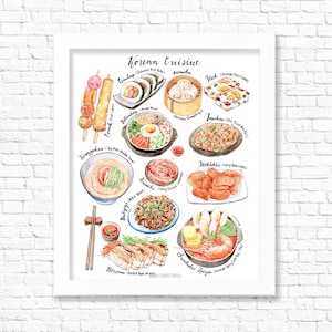 Korean Cuisine, Fine Art Print, Kitchen Wall Art, Food Poster, Watercolor Food Print, Gift, Foodie, Food Painting, Watercolour