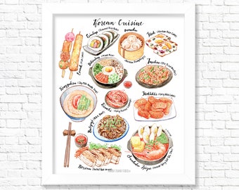 Korean Cuisine, Fine Art Print, Kitchen Wall Art, Food Poster, Watercolor Food Print, Gift, Foodie, Food Painting, Watercolour