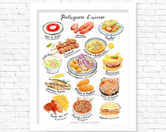 Portuguese Cuisine/ Kitchen Wall Art/ Art print/ Food Print/ Portugal Wall Decor/ Wall Hanging/ Home Decor/ Gift for Foodies