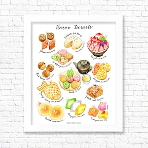Postres coreanos / Fine Art Print / Kitchen Wall Art / Food Poster / Watercolor Food Print / Gift for Foodies