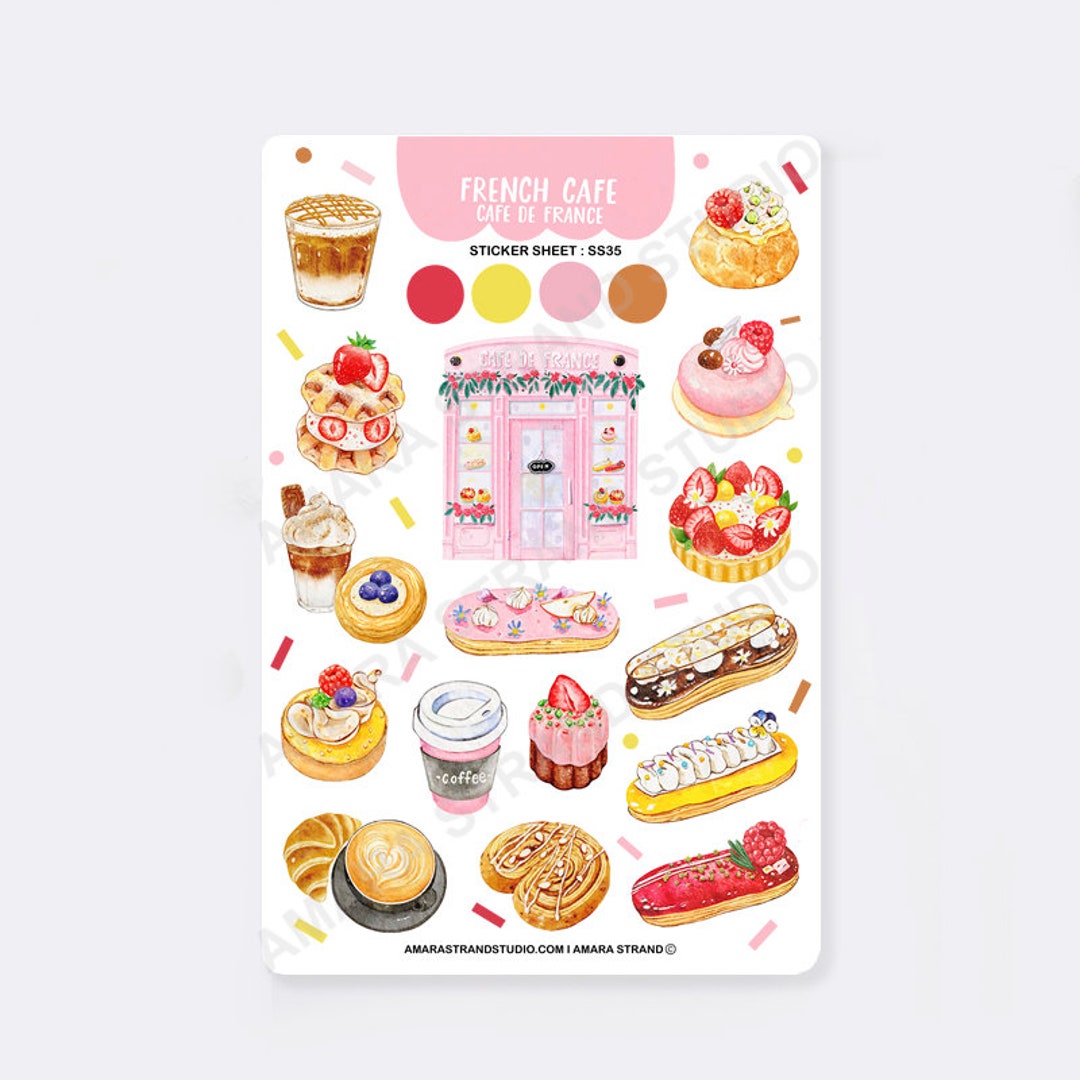 French Cafe Sticker Sheet, Weatherproof Stickers, Scrapbook Stickers ...