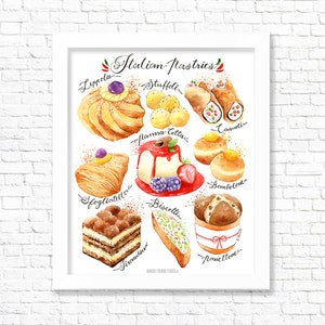 Italian Pastries/ Fine Art Print/ Kitchen Wall Art/ Kitchen Wall Decor/ Food Print/ Food Painting/  Food Illustration/ Gift for Foodies