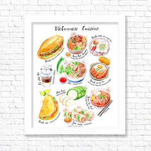 Vietnamese Cuisine/ Fine Art Print/ Kitchen Wall Art/ Food Poster/ Watercolor Food Print/ Gift for a Foodie
