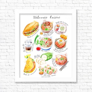 Vietnamese Cuisine/ Fine Art Print/ Kitchen Wall Art/ Food Poster/ Watercolor Food Print/ Gift for a Foodie