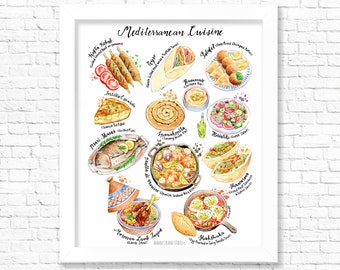 Mediterranean Cuisine/ Fine Art Print/ Food Poster/ Kitchen Wall Artv Kitchen Decor/ Gift for Foodies/ Gift for a foodie