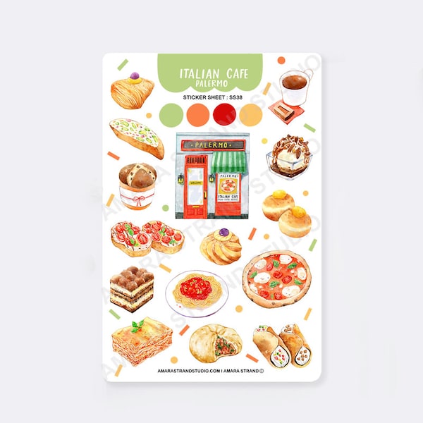 Italian Cafe Sticker Sheet, Weatherproof Stickers, Scrapbook Stickers, Planner stickers, Journal