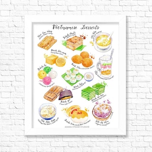 Vietnamese Desserts/ Fine Art Print/ Kitchen Wall Art/ Food Poster/ Watercolor Food Print/ Gift for a Foodie