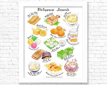 Vietnamese Desserts/ Fine Art Print/ Kitchen Wall Art/ Food Poster/ Watercolor Food Print/ Gift for a Foodie