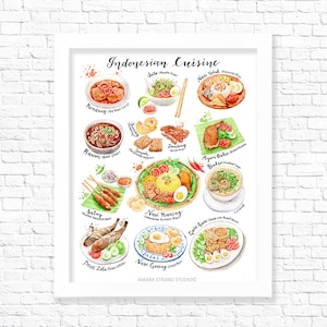 Cuisine indonésienne/ Art mural de cuisine/ Impression d'art/ Impression d'aliments/ Décoration murale/ Suspension murale/ Décoration d'intérieur/ Cadeau pour les gourmets