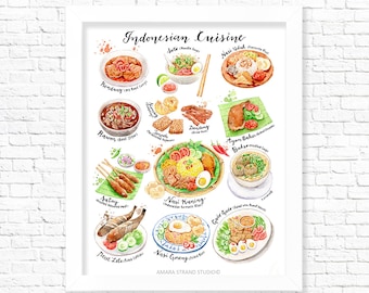 Indonesian Cuisine/ Kitchen Wall Art/ Art print/ Food Print/ Wall Decor/ Wall Hanging/ Home Decor/ Gift for Foodies