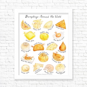 Dumplings Around the World, Fine Art Print, Kitchen Wall Art, Watercolour Painting, Gift for Foodie/ Food Art Print