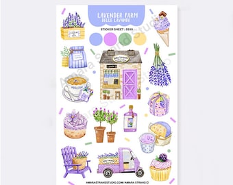 Lavender Farm Sticker Sheet, Weatherproof Stickers, Scrapbook Stickers, Planner stickers, Journal