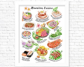 Hawaiian Cuisine / Fine Art Print/ Food Poster/ Kitchen Wall Art/ Kitchen Decor/ Foodie gifts
