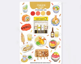 Izakaya Sticker Sheet, Weatherproof Stickers, Scrapbook Stickers, Planner stickers, Journal