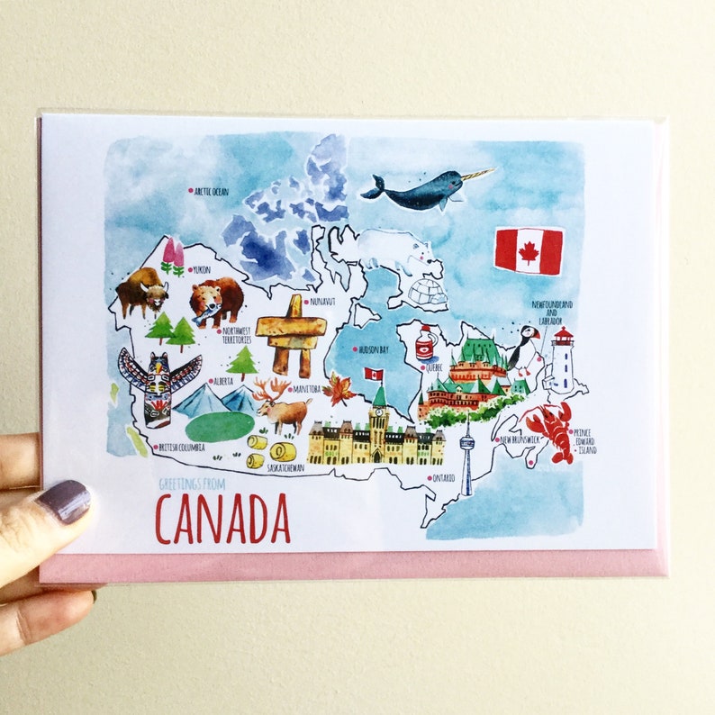 Canada Map Greeting Card/ Canada Day/ Blank Card/ Canada Etsy Canada