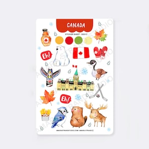 Canada Sticker Sheet, Weatherproof Stickers, Scrapbook Stickers, Planner stickers, Journal