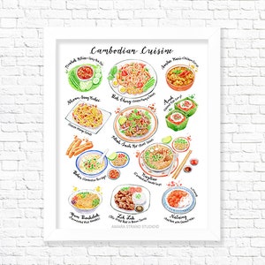 Cambodian Cuisine/ Fine Art Print/ Food Poster/ Kitchen Wall Art/ Food Illustration/ Gift for Foodies