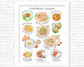 Cambodian Cuisine/ Fine Art Print/ Food Poster/ Kitchen Wall Art/ Food Illustration/ Gift for Foodies