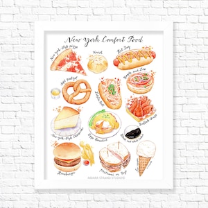 New York Comfort Food/ Fine Art Print/ Food Poster/ Kitchen Wall Art/ Food Illustration/ Gift for Foodies