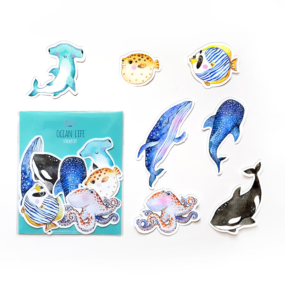 Ocean Life Sticker Set Animal Stickers Sticker Pack Die Cut Etsy Canada