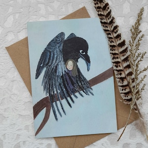 Carte de vœux, toute occasion, penser à vous, amitié, anniversaire, prendre soin, câlin, amour, blanc, carte d’art, corbeau, corbeau, ailes, écologique