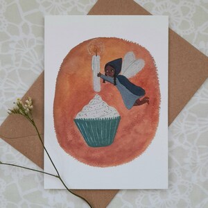 Carte de voeux écologique, anniversaire, enfants, amitié, meilleur ami, gâteau de fée, premier, cupcake, célébration, fête, invitation, souhait