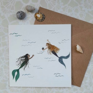 Carte de vœux, écologique, sirènes, blanc, anniversaire, célébration, amitié, invitations, merci, enfants, décor de sirène, amour