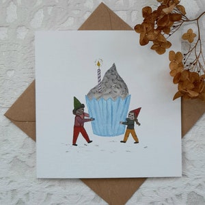Carte de voeux d'anniversaire, ami, enfants, carte pour enfants, éco, premier anniversaire, gâteau féerique, cupcake, gâteau d'anniversaire, invitation à une fête, merci