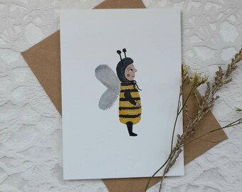 Bee Child greetings card, any occasion, children's, birthday, bees, thank you, friendship, teacher, cute, invite, party, eco friendly,
