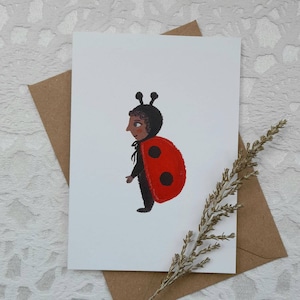 Carte de voeux enfant coccinelle, vierge à l'intérieur, toutes les occasions, anniversaire, amitié, enfants, bonne chance, carte de correspondance, juste pour dire, mignonne, éco