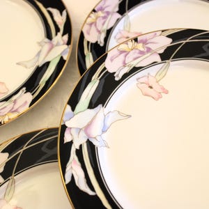 Set of 6 Vintage Mikasa Fine China 7.5&quot; Salad Plates - Charisma Black, L9050, Excellent Condition