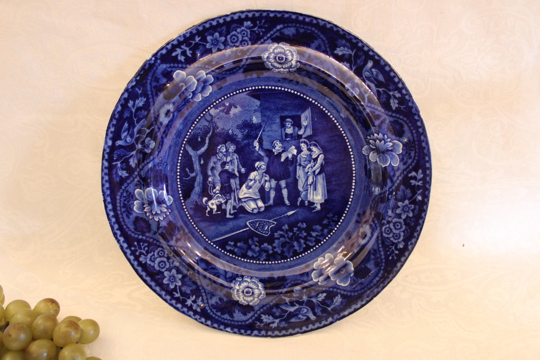 Knighthood Confer #39 d on Don Quixote Blue Transfer 10 Plate Antique Knighthood Confer #39 d on Don Quixote Blue Transfer 10 Plate Antique