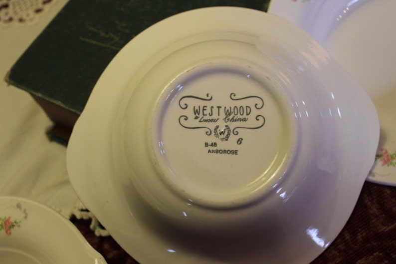 Arborose Pattern Set of 4 Tab Handled Limoges Cereal Bowls by West Wood China