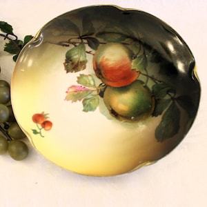 Antique Hand Painted Porcelain 7.75&quot; Luncheon Plate - J & C Bavaria, Germany, Louise, Apples