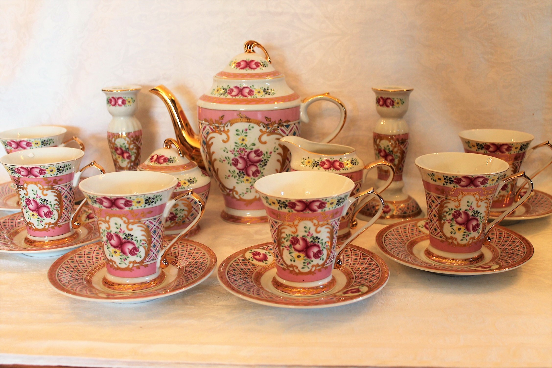 Sorelle Fine Porcelain Large Tea Set Pink Roses Service for Etsy