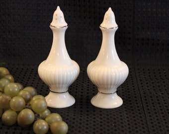 Lenox Salt and Pepper Shakers - Essex Pattern, Ivory Porcelain with Platinum Trim, Great Condition