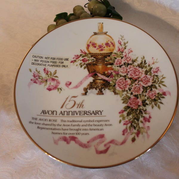 Avon Representative 15th Anniversary Award Plate adorned with the Avon Rose
