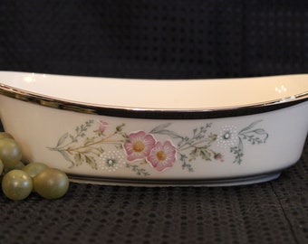 Lenox Oval Serving Bowl - Flirtation Pattern with Platinum Band, Pastel Floral over Cream Color Porcelain